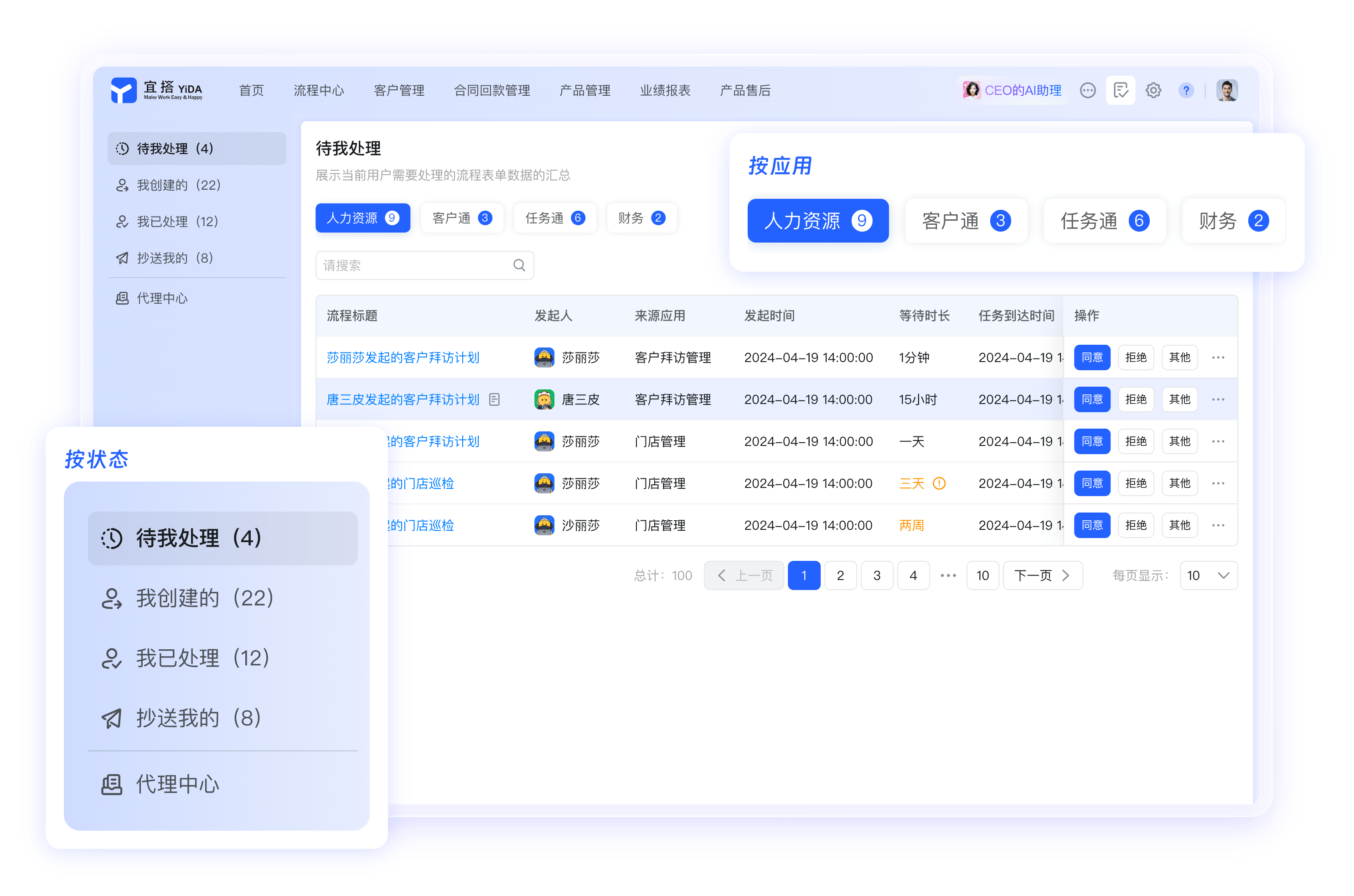 钉钉OA审批 - 流程中心界面